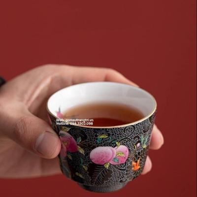 BỘ TÁCH TRÀ 4 CHÉN HỌA TIẾT QUẢ ĐÀO